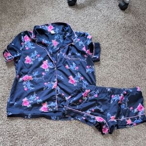 Victoria Secret Satin Floral Navy Women's Pajama Set